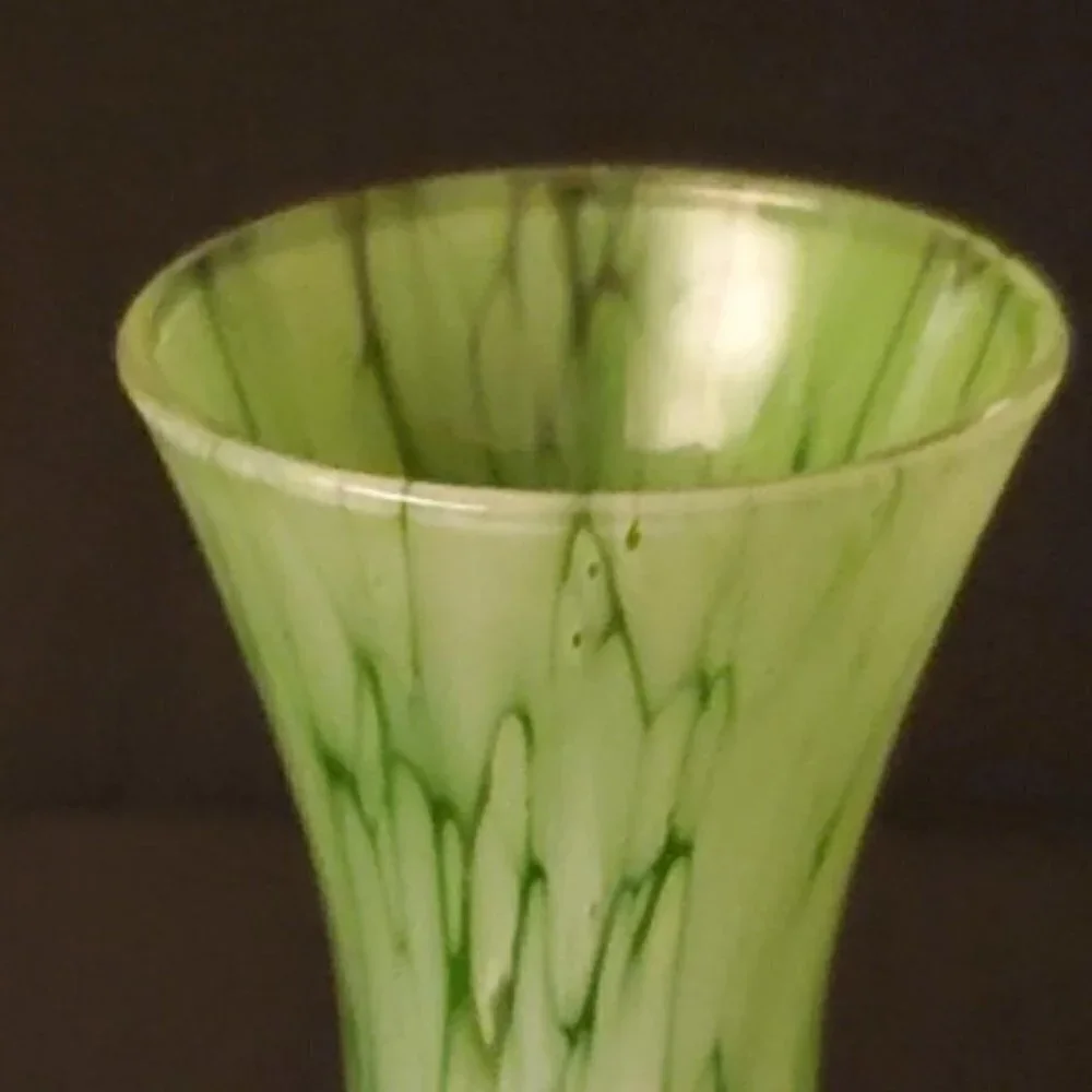 Hand Blown Green and Clear Glass Bud Vase